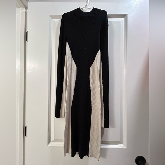 Black and Beige Block Bodycon Sweater Dress - Picture 10 of 13